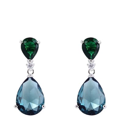 Silver Blue & Green Gemstone Drop Earrings