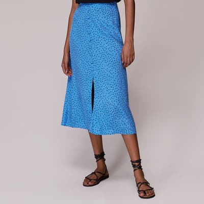 Blue Spot Print Midi Skirt