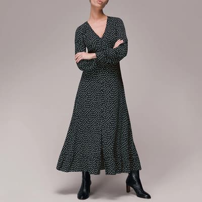 Black Spot Print Midi Dress