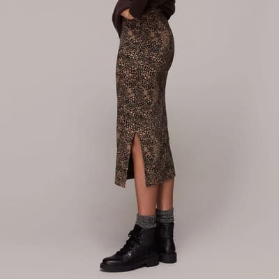 Brown Jacquard Printed Midi Tube Skirt