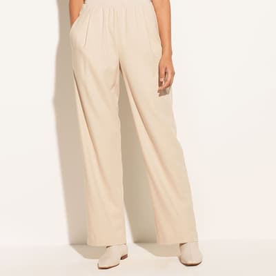Cream Flannel Wool Blend Trousers