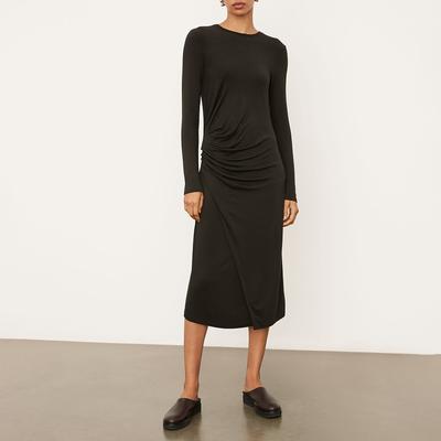 Black Gathered Midi Dress