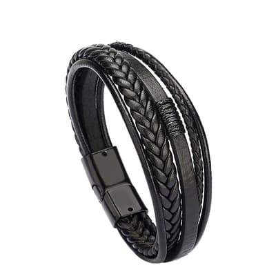 Black Plated Multi Black Leather Bracelet