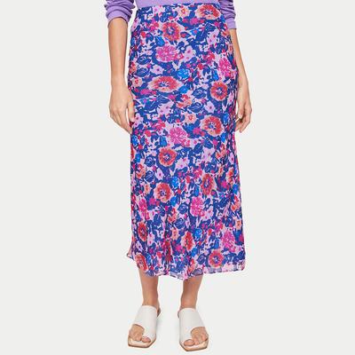 Pink Floral Print Midi Skirt