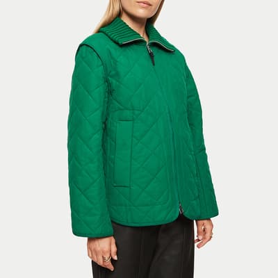 Green Knit Collar Quilted Cotton Blend Jacket