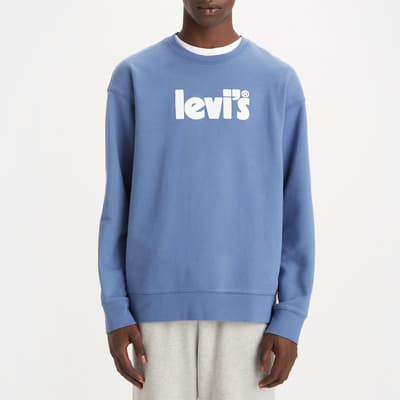 Blue Logo Graphic Cotton Sweatshirt