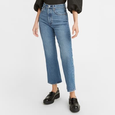 Blue Cropped Bootcut Stretch Jeans