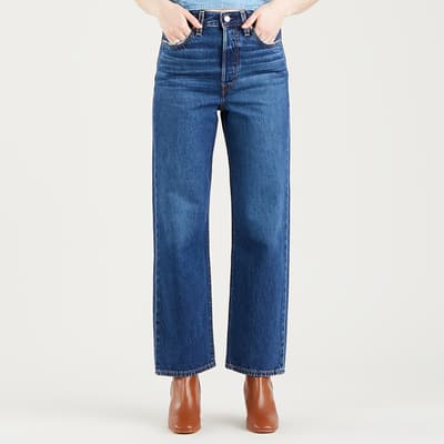 Blue Cropped Straight Leg Stretch Jeans