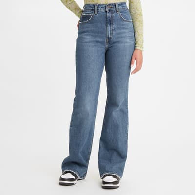 Blue 70s High Waisted Flared Leg Stretch Jeans