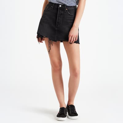 Black Frayed Denim Mini Skirt