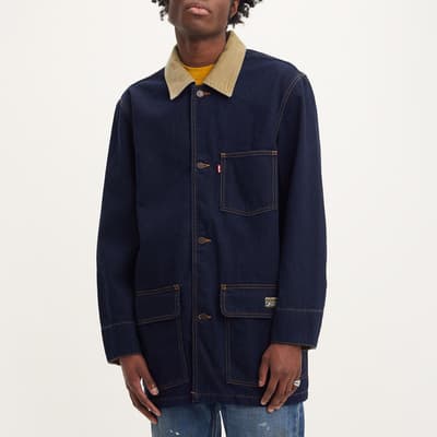 Navy Denim Utility Style Cotton Blend Jacket