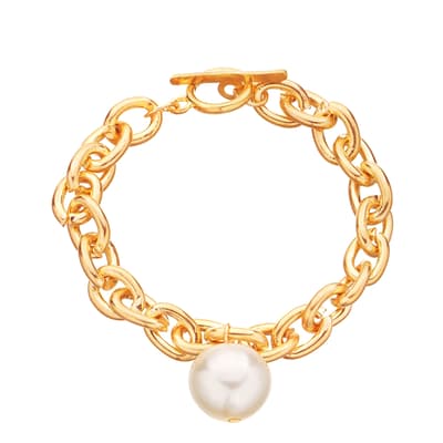 18K Gold Chunky Gold Link Pearl Drop Bracelet