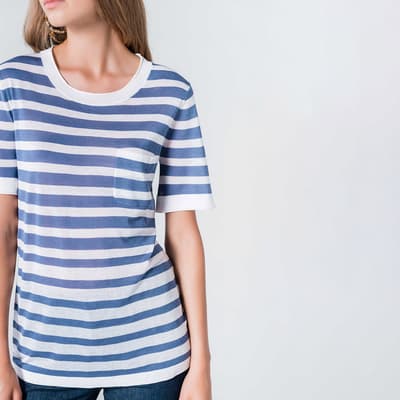Blue/White Striped Cotton T-Shirt