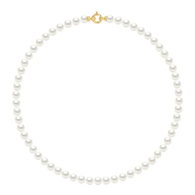 Yellow Gold/Natural White Row Of Freshwater Pearl Necklace