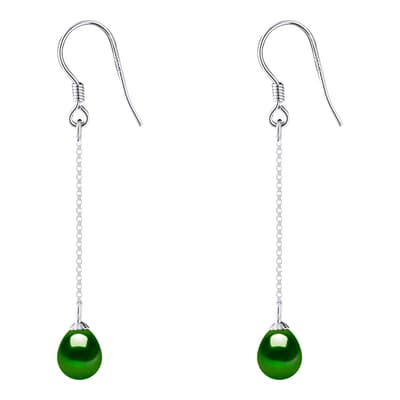 Silver/Malachite Green Real Cultured Freshwater Pearl Duo Earrings