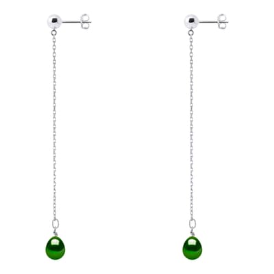 Silver/Malachite Green Freshwater Pearl Earrings