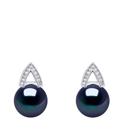 Silver/Black Tahiti Real Cultured Freshwater Pearl Arch Earrings