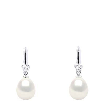 Silver/Natural White Real Cultured Freshwater Pearl Earrings