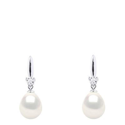 Silver/Natural White Real Cultured Freshwater Pearl Earrings