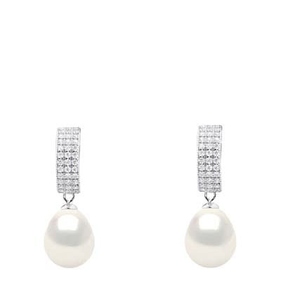 Natural White Zirconia Real Cultured Freshwater Pearl Earrings