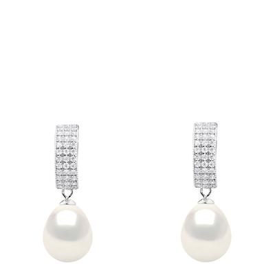 Natural White Zirconia Real Cultured Freshwater Pearl Earrings