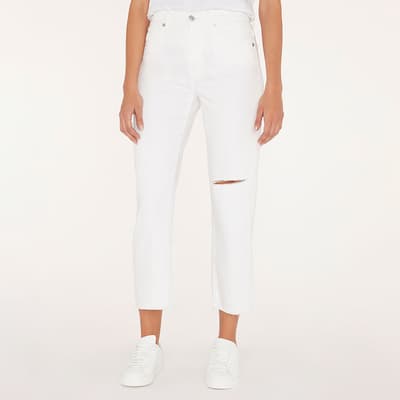 White Distressed Straight Stretch Jeans