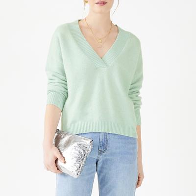 Light Green Fleur Cropped Wool Blend Jumper