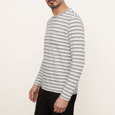 Grey Striped Long Sleeve Cotton Blend T-Shirt