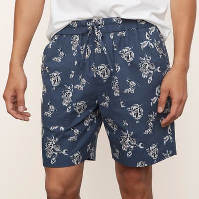 Blue Floral Pull On Cotton Blend Shorts