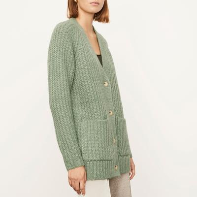 Light Green V-Neck Wool Blend Cardigan