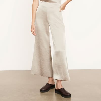 Neutral Satin Wide Flare Pants