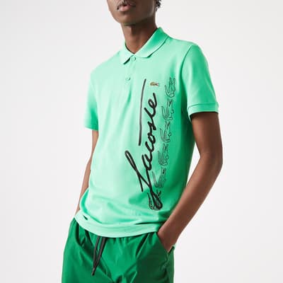 Mint Green Script Logo Cotton Polo Shirt
