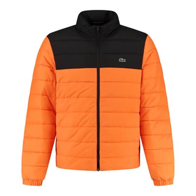Orange Colour Block Quilted Jacket
