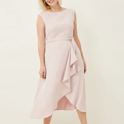 Soft Pink Rushelle Frill Midi Dress