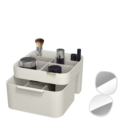 Make Me Up Compact Mirror & Makeup Organiser Set, White