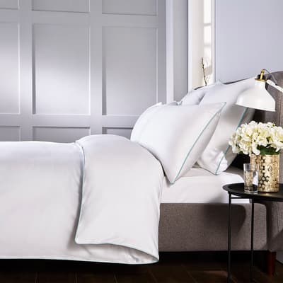 400TC Piped SuperKing Piped Duvet Set, White/Duck Egg