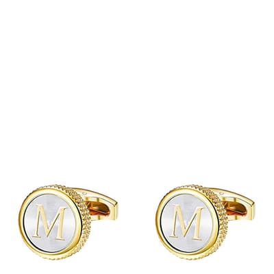 18k Gold Mother Of Pearl Initial M Cufflinks