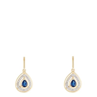 Yellow Gold/Blue Sapphire Drop Earrings