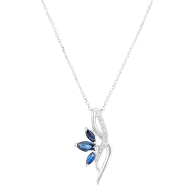 Silver/Blue Sapphire Flower Stone Pendant Necklace