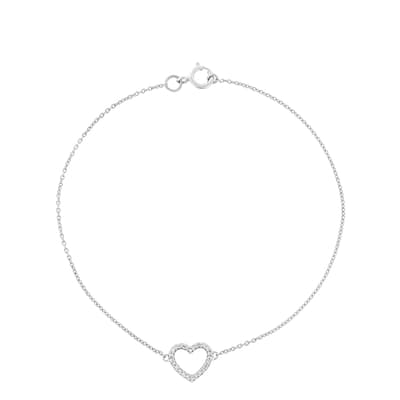 Silver Diamond Heart Pendant Bracelet