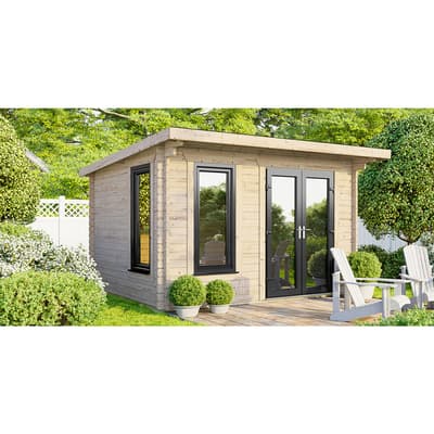 SAVE £805  12x8 Power Pent Log Cabin, Right Double Doors - 44mm