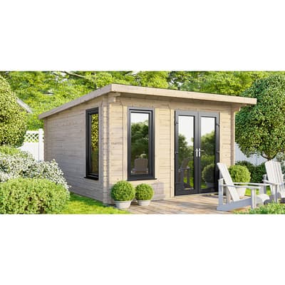 SAVE £1130  12x12 Power Pent Log Cabin, Right Double Doors - 44mm