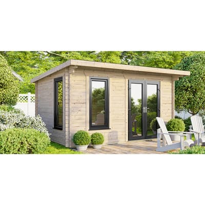 SAVE £815  14x8 Power Pent Log Cabin, Right Double Doors - 44mm