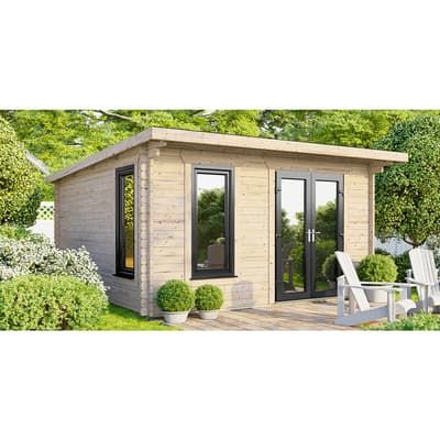 SAVE £1230  14x12 Power Pent Log Cabin, Right Double Doors - 44mm
