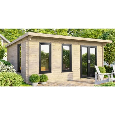 SAVE £1370  18x12 Power Pent Log Cabin, Right Double Doors - 44mm