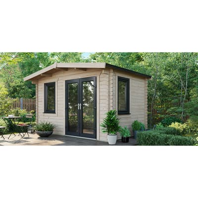 SAVE £805  8x12 Power Chalet Log Cabin, Right Double Doors - 44mm