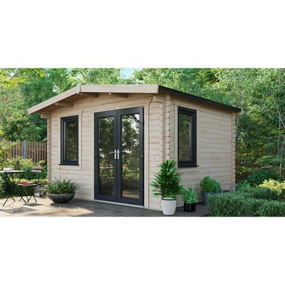 SAVE £1130  10x12 Power Chalet Log Cabin, Right Double Doors - 44mm