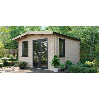 SAVE £1130  12x12 Power Chalet Log Cabin, Right Double Doors - 44mm