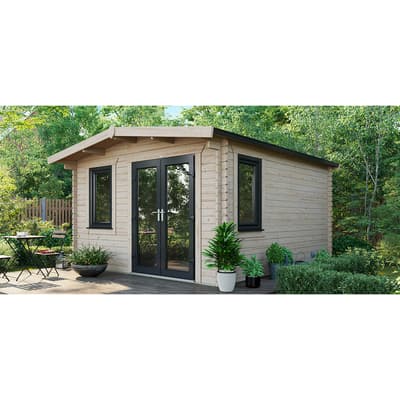 SAVE £1230  14x12 Power Chalet Log Cabin, Right Double Doors - 44mm