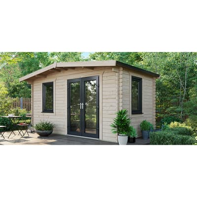 SAVE £815  8x14 Power Chalet Log Cabin, Right Double Doors - 44mm